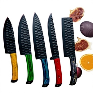 Ensemble de couteaux de chef professionnels en bois texturé nid d'abeille, 5 pièces, personnalisables, Nakiri, Hachoir, Couteau utilitaire de cuisine - Product Image 1
