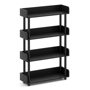 Libreria Moderna a 4 Ripiani con Gambe Rialzate, Espositore in Acciaio Anti-Ribaltamento per Casa e Ufficio, Arredamento Nero per Soggiorno - Product Image 3