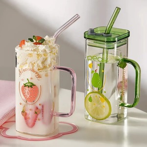 Mug de voyage moderne en <span class=keywords><strong>verre</strong></span> borosilicate vert Pookie avec couvercle et paille, anti-fuite, sans BPA, compatible micro-ondes, transparent, pour café et bière - Product Image 1