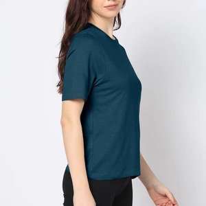 Camiseta informal de mujer, holgada, mezcla de algodón, poliéster y seda, con logo, color rojo, para verano, fabricante directo. - Product Image 1