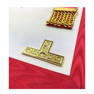 Masonic Worshipful Master Scottish Rite Apron White & <b>Red</b> Adjustable <b>Belt</b> Machine Embroidery Masonic Regalia Scottish Apron - Product Image 2