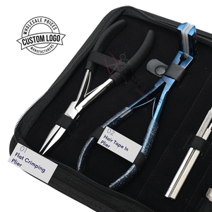 Hair Extension Tools Kit with Wire Loop Threader Small & <b>Large</b> Salon Clips Flat <b>Bead</b> Crimper plier Blue Tape in Pressing Plier - Product Image 3