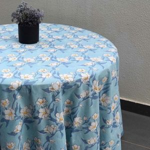 8 Seater Round 220 cms <b>Tablecloth</b> Floral Printed Cotton <b>Tablecloth</b> Camellia Blue Mist Flowers <b>Washable</b> Home Decor Pastoral Style - Product Image 5