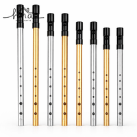 Set 4 Brass Irish Penny Whistle Flutes Traditional Open Wind Instrument Beginners Professionals Gold Plated BB Key BASS Range