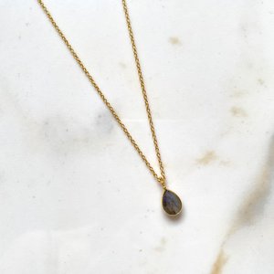 Labradorite Pendant Sterling Silver Necklace Gold Plated Chain Flashy Stone Jewelry Handmade Wholesale Supplier - Product Image 6