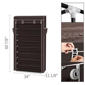 Scarpiera a 10 livelli marrone scuro con copertura antipolvere, moderna scarpiera in MDF per l'organizzazione di scarpe, mobiletto per la casa - Product Image 6