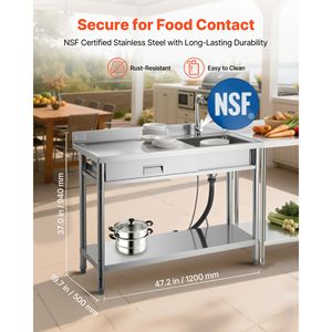 Lavello Commerciale in Acciaio Inossidabile per Cucina con Vasca Singola e Rubinetto su Ruote - Product Image 2
