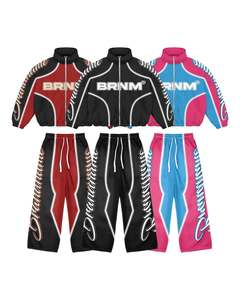 Chaqueta Cortavientos de Nailon Arrugado Sólido con Cintura Elástica Estilo Urbano y Líneas Reflectantes en Relieve, y Pantalones Jogger - Product Image 1