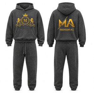 Chándal Negro para Hombre Mudassar, con Capucha, 100% Algodón, Logotipo Estampado, Cordón Ajustable, Estilo Vintage, Tallas Grandes, Secado Rápido - Product Image 1