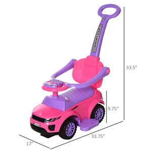 Auto Cavalcabile 3-in-1 Rosa Chiaro per Bambini 1-3 Anni con Funzione Spinta e Giocattolo Scorrevole, con Clacson e Musica - Product Image 3