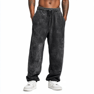 Pantalon de jogging vintage délavé à jambe large pour homme, coupe oversize, en molleton épais, idéal pour l'hiver - Product Image 2