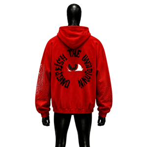 Sweat-shirt à capuche rouge 100% coton, fermeture éclair, coupe classique, en coton French Terry, décontracté, pour l'automne, avec impression sur le devant et poches. - Product Image 2