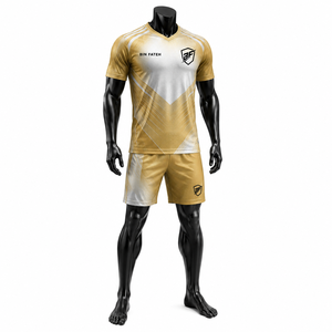 Adult Size <b>BIN</b> FATEH Men's Soccer Uniform Set <b>Gold</b> White Sublimation Print Breathable Polyester Soccer Uniform Set 2026 - Product Image 1