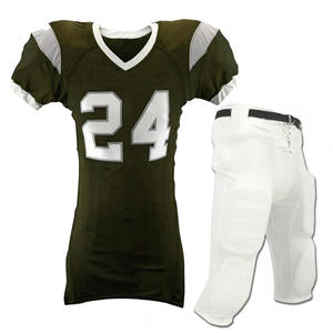 Ensemble de maillot de football américain pour homme, vert foncé, imprimé, col en V, maille respirante anti-humidité, avec pantalon blanc taille 24 et fermeture à boucle. - Product Image 2