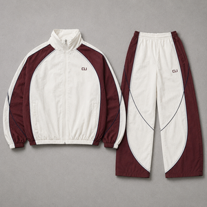 Survêtement color block de haute qualité avec logo brodé personnalisé, veste coupe-vent imperméable à fermeture éclair intégrale et pantalon de survêtement à empiècements contrastants - Product Image 5