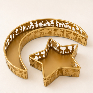 Luxury <b>Gold</b> Moon and Star Shaped <b>Serving</b> <b>Tray</b> Set for Ramadan Kareem Decoration Metal Eid Mubarak Dessert Pastry Platter - Product Image 3