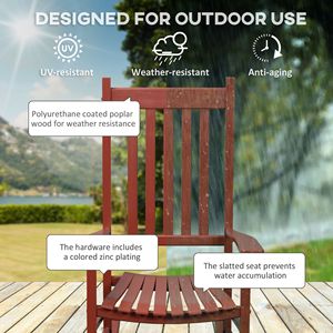 Sedia a dondolo rustica in legno con schienale alto, colore rosso vino, per patio e giardino - Product Image 5