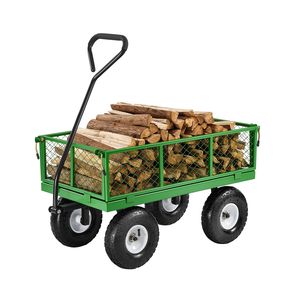 Carrello da Giardino in Acciaio Resistente con Capacità di 300 Kg e Pneumatici da 10 Pollici, Carrello Utilitario da Esterno Trainabile - Product Image 1