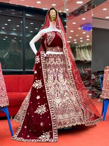 Velvet Bridal <b>Lehenga</b> Choli Embroidered Wedding Dress for Women Festive Indian Outfit With Dupatta - Product Image 1
