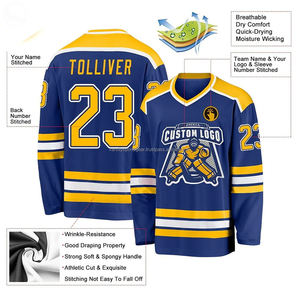 Customizable Ice Hockey Jersey Mens Full Sublimation Team Logo Name Number Blue Yellow Red White Blank Uniform Long Sleeve Shirt - Product Image 3