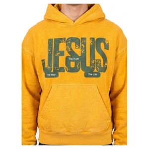 Sudadera con capucha amarilla mostaza con estampado gráfico de JESÚS con la frase 'The Way The Truth The Life' para inspirar una fe moderna. - Product Image 5
