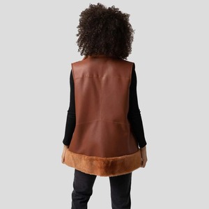 Veste longue d'hiver pour femme en cuir d'agneau véritable, style aviateur, marron clair, B3 Bomber, en peau de mouton - Product Image 2