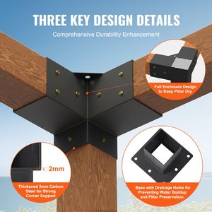 Kit 8 Pezzi Staffe Angolari a 3 Vie Rinforzate 4FT X 4FT (3.6x3.6) per Lavori in Legno Fai-da-te, Base per Pergola, Gazebo, Padiglione - Facile Installazione - Product Image 3