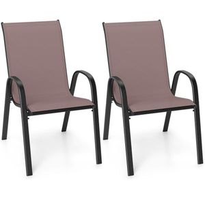 2 Pack Brown Ergonomic Steel Frame Patio <b>Dining</b> <b>Chairs</b> Breathable Fabric Outdoor with 330 LBS Capacity <b>Stackable</b> - Product Image 1