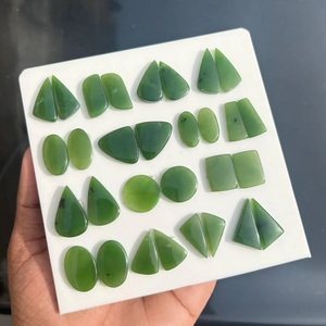 Par de cabujones de jade nefrita natural a juego, piedras preciosas sueltas al por mayor, hermoso par de jade verde para hacer joyas - Product Image 1