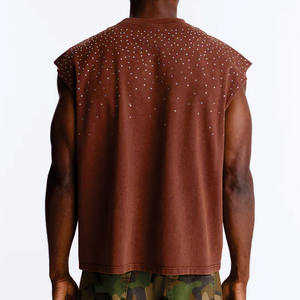 Camiseta sin mangas con pedrería para hombre, estilo oversize, streetwear, de algodón, a la moda, fabricante de camisetas sin mangas de marca privada, EE. UU. - Product Image 3