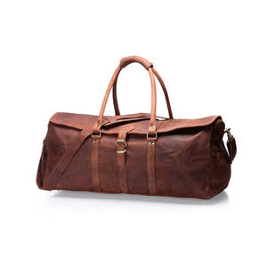 Bolsa de Viaje de Alta Calidad, 100% Cuero Genuino, Lujosa, Deportiva, Resistente, Portátil, Impermeable, Marrón, con Doble Asa y Cierre de Cremallera - Product Image 1