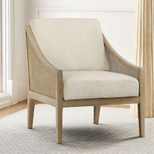 Chaise moderne en teck massif de haute qualité avec dossier en rotin tressé pour usage intérieur. - Product Image 6