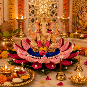 Siège décoratif Ganpati Lotus Aasan pour la Pooja, idéal pour Ganesh Chaturthi, l'Idole de Ganpati, le Mandir, le Temple à Domicile et la Décoration Festive - Product Image 4