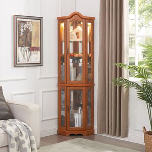Vetrina Illuminata con Porte in Vetro Temperato e Ripiani, Espositore Angolare e Vetrina per Porcellana con Illuminazione - Product Image 4