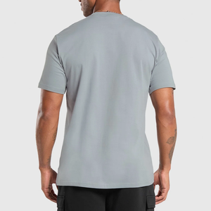 เสื้อยืดคอกลมแขนสั้นสีเทาสำหรับผู้ชาย ทรงปกติ ผ้าเจอร์ซีย์ถัก 100% ผ้าฝ้าย สีพื้น แห้งเร็ว ระบายอากาศดี น้ำหนัก 240 กรัม - Product Image 3