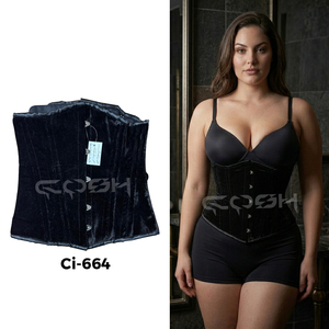 <b>Underbust</b> Steelboned Black Velvet Corset With Black Satin Trim - Product Image 6