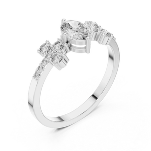 14K Yellow Gold Oval & Round Cut Lab Grown Diamond <b>Ring</b> Cluster Bridal Engagement <b>Ring</b> with IGI Certified New Grown Diamond - Product Image 6