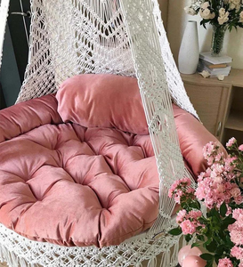 72" Boho Macramé Hammock Swing Chair Luxurious Home Décor Cotton Hanging Swing Chair Indoor Outdoor Playroom Patio White & <b>Pink</b> - Product Image 4