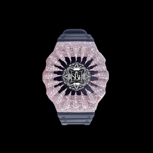 Reloj de Lujo Personalizado Estilo Hip Hop con Pantalla Analógica, Dos Tonos, Diamantes Moissanite, Correa de Goma Roja, Disponible para la Venta - Product Image 1