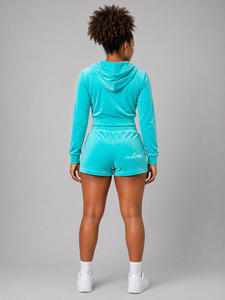 Conjunto de Chándal de Terciopelo Personalizado para Mujer, Sudadera con Cremallera y Pantalones Cortos, Ropa Casual para Descansar, Fabricante y Proveedor Mayorista OEM - Product Image 3