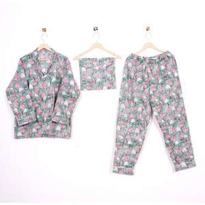 ชุดนอนลำลองลายดอกโบโฮ ผ้าฝ้ายทอ 100% ระบายอากาศได้ดี สวมใส่สบายสำหรับทุกวันและกลางคืน สำหรับผู้หญิง - Product Image 1