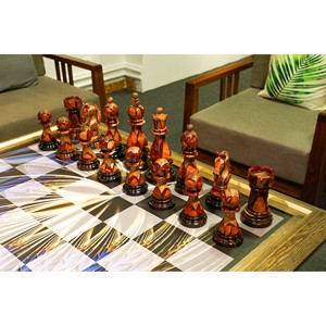 Luxury Teak <b>Wood</b> <b>Chess</b> <b>Set</b> - Handcrafted with Gold Leaf | Wholesale - Product Image 4