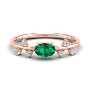 Bague de fiançailles REYES sur mesure en or massif 14 carats avec émeraude ovale de 0,75 carat, certifiée GRA, bijoux fins en moissanite - Product Image 5