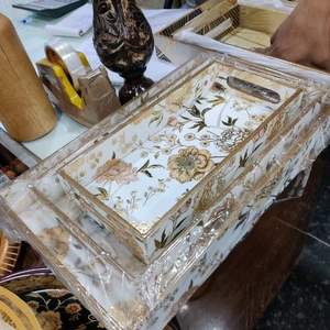 Imperial Luxury Handmade Wooden <b>Enamel</b> Printed Serving <b>Tray</b> Set with Radiant Gold Foil Finish for Elegant Home Entertaining - Product Image 1