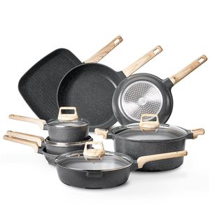 Set di pentole da cucina a induzione antiaderente in granito da 19 pezzi pentole e padelle nere - Product Image 1