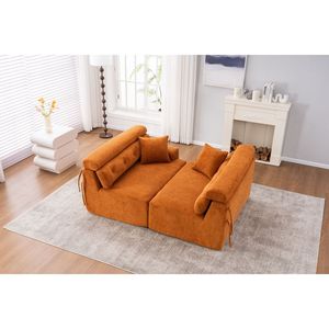 Sofá combinado naranja de 4 plazas, tela de chenilla de grano de madera, compresión de esponja completa, incluye 2 almohadas, para sala de estar y hogar - Product Image 1