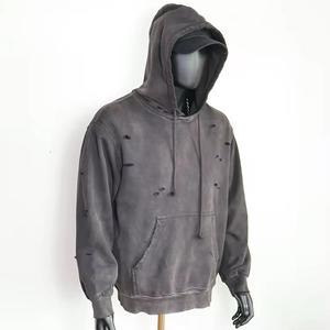 Sweat à capuche vintage de haute qualité 100% coton, effet délavé, poids lourd, streetwear, 460g, effet usé, grandes tailles - Product Image 2