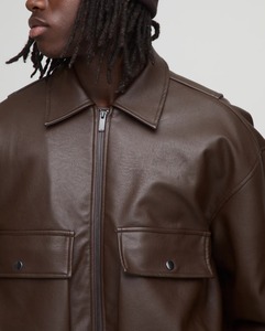 Veste en cuir pour homme de haute qualité, chaude pour l'hiver, style motard, plusieurs couleurs, vente en gros, poches cargo, fermeture éclair marron, style varsity - Product Image 5