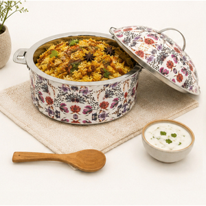 Casserole élégante en émail floral, pot à fondue en acier inoxydable à double paroi isolé, chauffe-plats vintage, pot de service thermique - Product Image 2