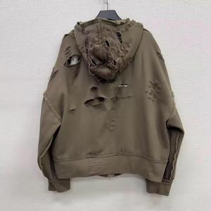 Sudadera con capucha y cremallera para hombre, personalizada, con apliques, parches bordados, estilo vintage, lavado ácido - Product Image 6